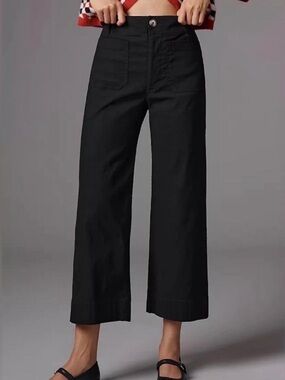 Anthropologie Black Linen Blend Wide Leg Cropped Pants